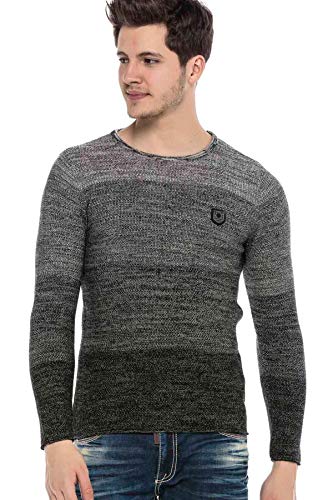 Cipo & Baxx Herren Strickpullover Sweater Langarm Sweatshirt Pulli Rundhals Pullover CP205 Anthracite M