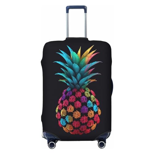 CSGJMYGS Reisegepäckhülle, elastisch, waschbar, modisch, kratzfest, bunt, animierte Ananas-Koffer-Schutz, passend für 45,7 - 81,3 cm Gepäck, Schwarz , XL