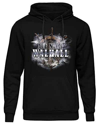 UGLYSHIRT Auf nach Walhall Herren Kapuzenpullover | Wikinger Pullover Odin Valhalla Viking Hoodie | Schwarz (S)