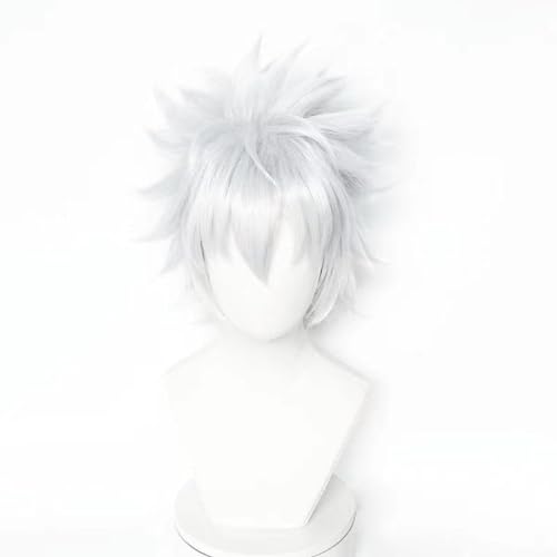 WCCNKK HUNTER×HUNTER Killua Zoldyck Cosplay Perücke Silbrig-Weißes Kurzes Haar Comic Rollenspielperücken + Perücke Kappe, Geeignet Für Halloween-Party, Nachtleben, Anime-Geschenk