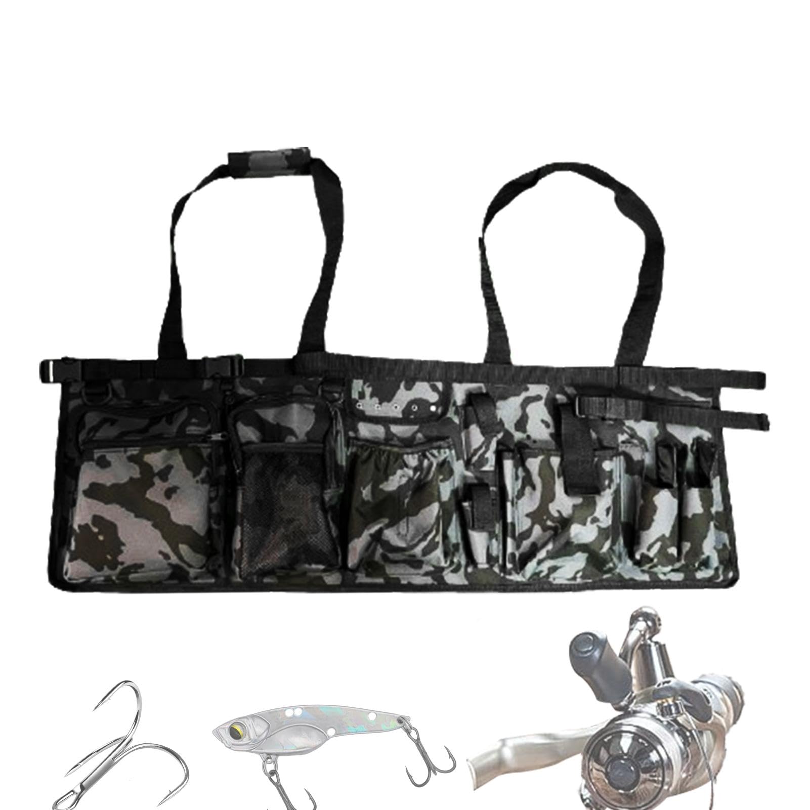 Nbhuiakl Angel-Eimer-Tasche | Angelausrüstungstasche | Multi-Pocket-Angeleimer-Werkzeug-Organizer, Angeleimer-Werkzeugtasche, stabiles Angelzubehör für 1,8 l Eimer, camouflage, Refer to description,