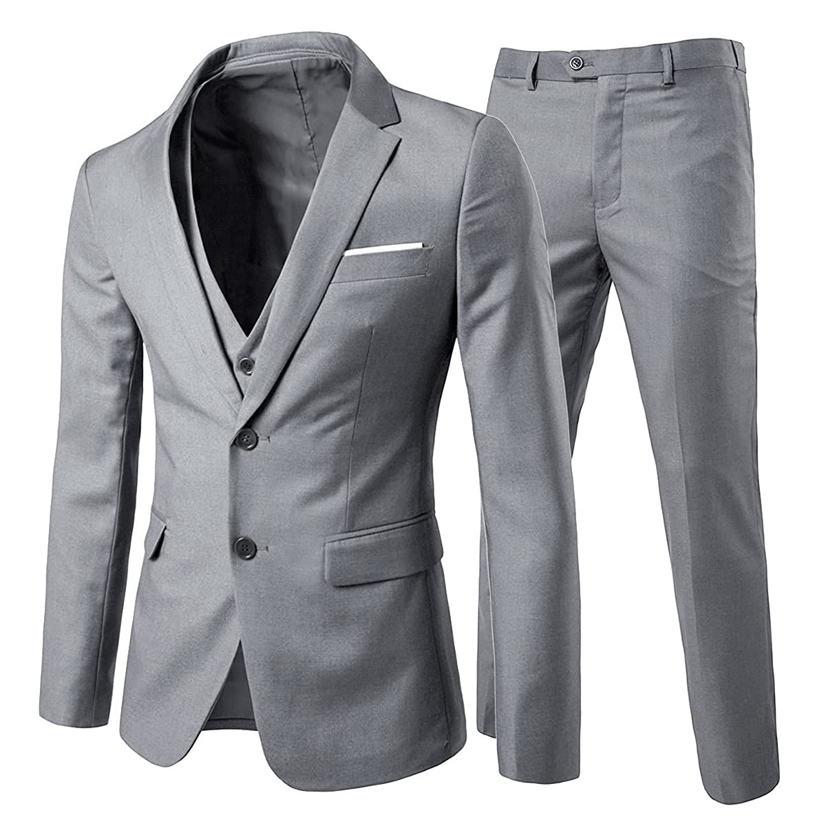 Allthemen Anzug Herren 3 Teilig Herrenanzug Slim Fit 2 Knopf Hochzeitanzug Anzüge Sakko für Business Hellgrau XXL