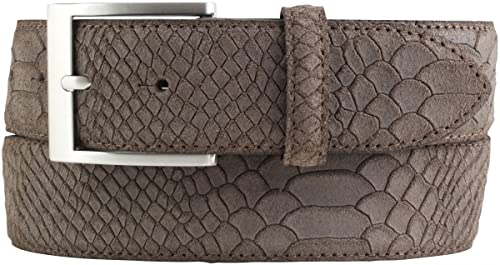 BELTINGER Jeansgürtel mit Pythonprägung 4 cm | Leder-Gürtel für Herren 40mm Schlangen-Optik | Herren-Gürtel mit Schlangen-Muster Python-Muster | Braun 110cm