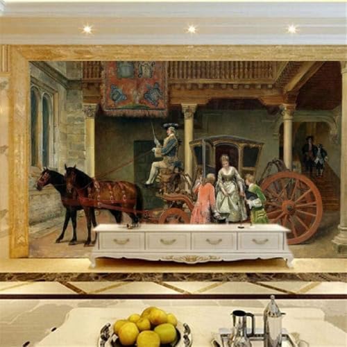 Vintage Architektur Pferde Charaktere 3D Tapete Poster Restaurant Schlafzimmer Wohnzimmer Sofa TV Dekorative Wand-300cm×210cm