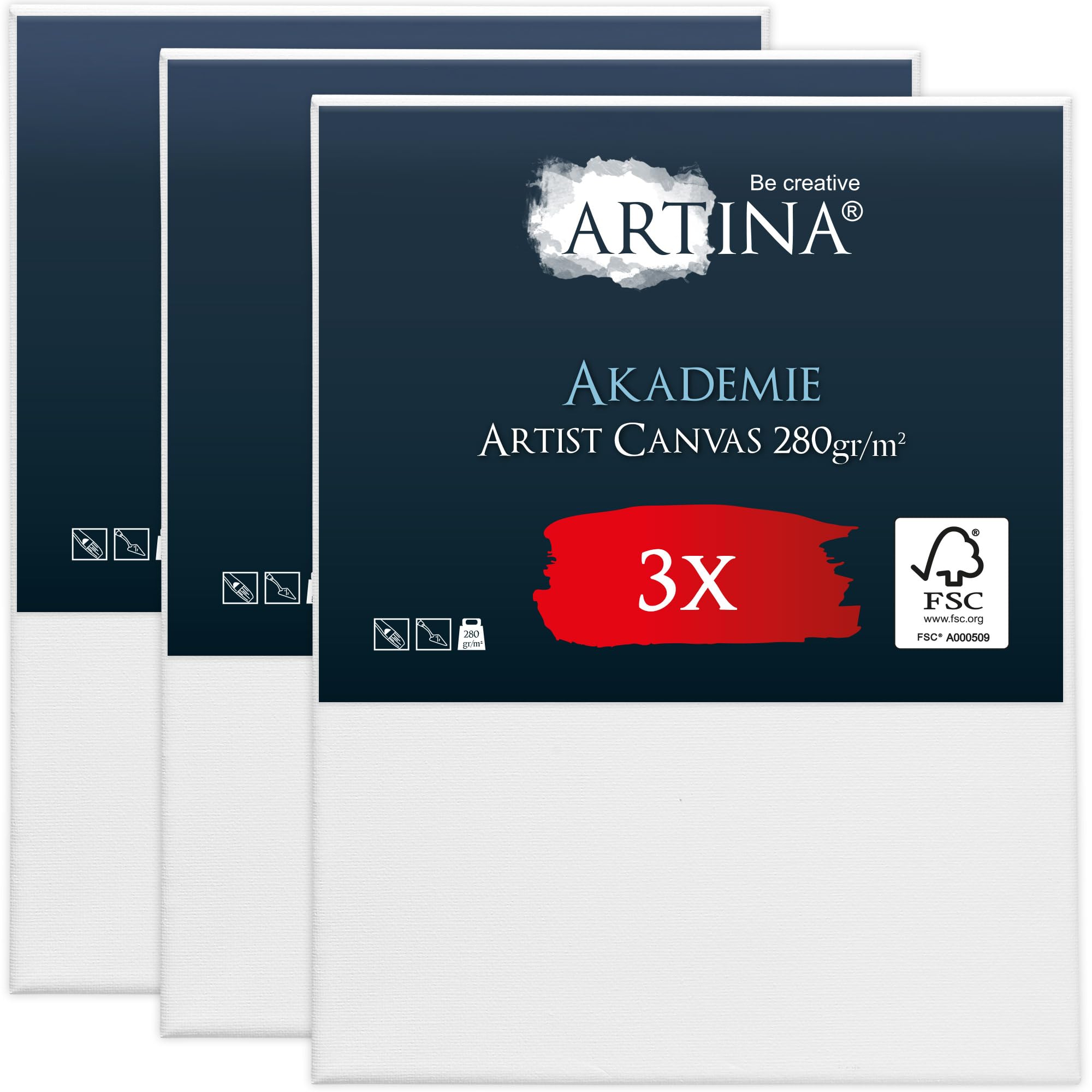 Keilrahmen Leinwand zum Bemalen 70x90 cm – Artina FSC® 3er Set Leinwand Keilrahmen Leinwände für Acrylfarben Canvas 100% Baumwolle – bespannte Keilrahmen Leinwände zum malen Acryl Leinwand Rahmen