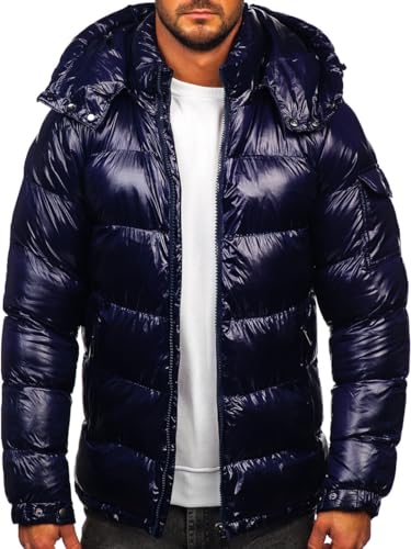 BOLF Herren Winterjacke Steppjacke Übergangsjacke Puffer Daunenjacke Reißverschluss Sportjacke Fell Kapuze Gepolstert Zip Outdoor Casual Style 9976 Dunkelblau XL [4D4]