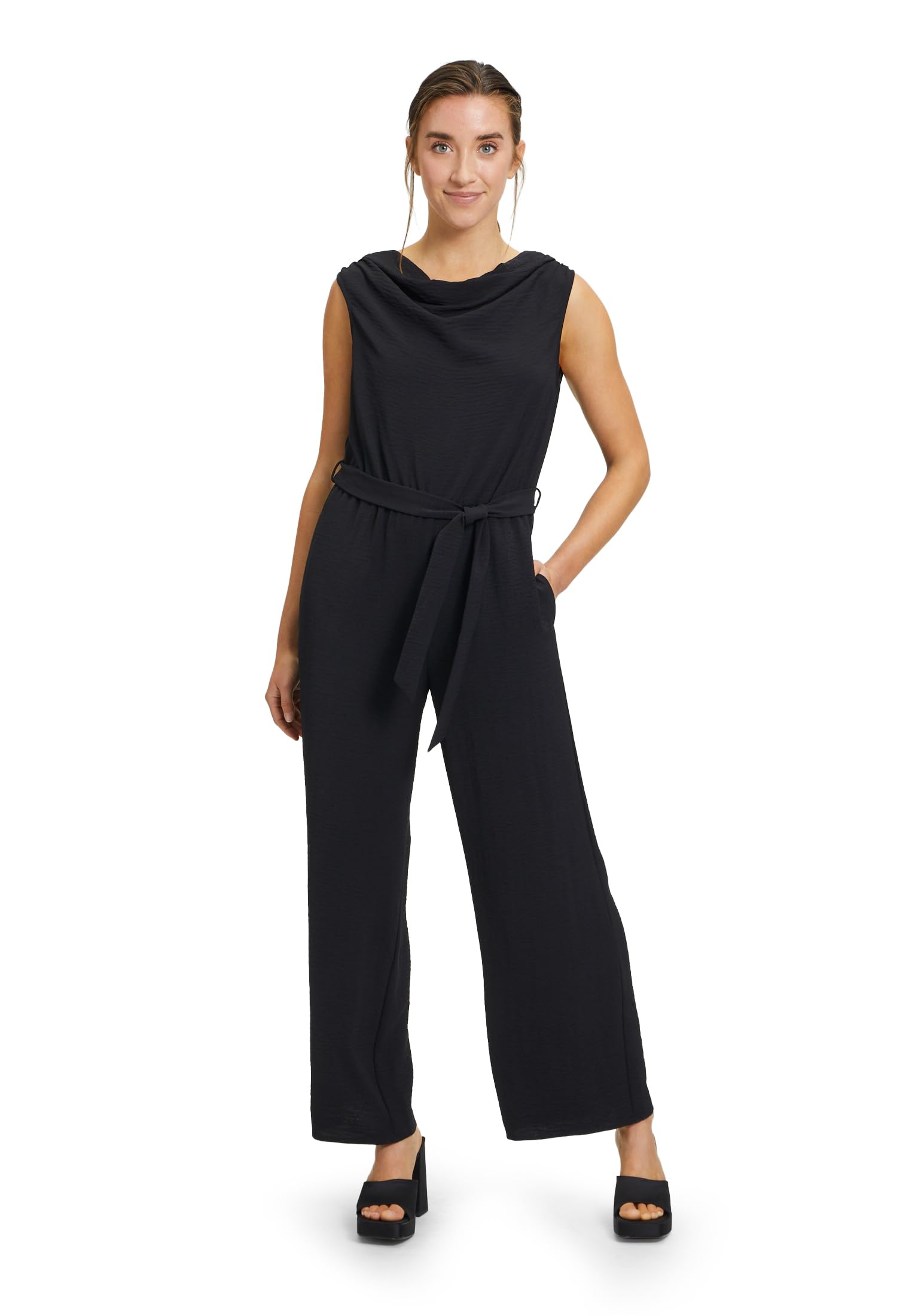 Cartoon Damen Jumpsuit mit Bindegürtel Schwarz,36