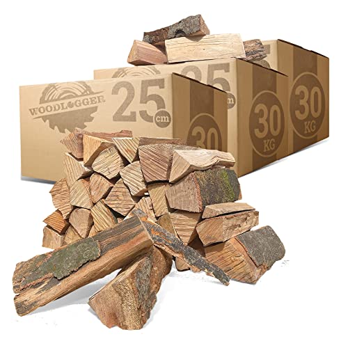 Woodlogger 90 KG Brennholz aus Buche I trockenes Kaminholz I ofenfertiges Feuerholz I reines Buchenholz I Holz für Kaminofen, Lagerfeuer, Feuerschalen, Ofen I Grillholz (Holz-Scheitlänge: 25 cm)