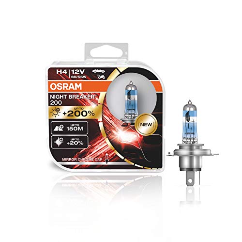 OSRAM NIGHT BREAKER 200, H4, +200% mehr Helligkeit, Halogen-Scheinwerferlampe, 64193NB200-HCB, 12V PKW, Duo Box (2 Lampen)