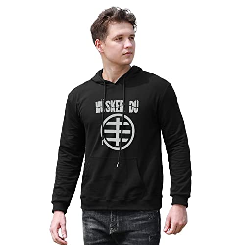 KACHI Men's Husker Du 'Circle Logo' Printed Pullover Hoodies Long Sleeve Hooded Sweatshirt Black L