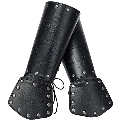 HiiFeuer Wikinger Fenrir Gauntlet, Mittelalter Kunstleder Arm Rüstung Ritter Bracer LARP Halloween Kostüm (Black)