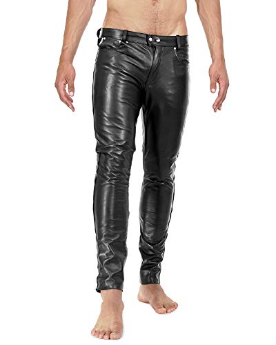 Bockle® 1991 Röhre Lederhose Herren Leder Jeans Tube Röhre Skinny Slim Fit Herren, Size: W38/L36