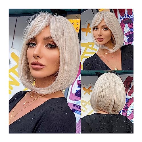 Perücken Kurze gerade weiße blonde Bob-Perücken mit Pony, Pixie-Schnitt, synthetische Perücke for Frauen, hitzebeständige Fasern, Cosplay, Lolita-Haar Die besten Perücken aus Echthaar