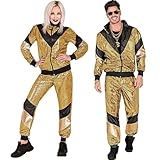 W WIDMANN MILANO Party Fashion - Kostüm Trainingsanzug, Gold, reflektierend, 80er Jahre Outfit, Jogginganzug, Bad Taste Outfit