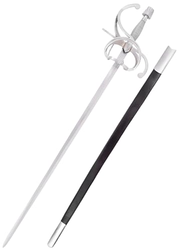 Battle-Merchant Renaissance Rapier | Geschwungenes Parier mit Lederscheide | Handgeschmiedet aus Karbonstahl | Echtes Deko Schwert der Renaissance für Erwachsene