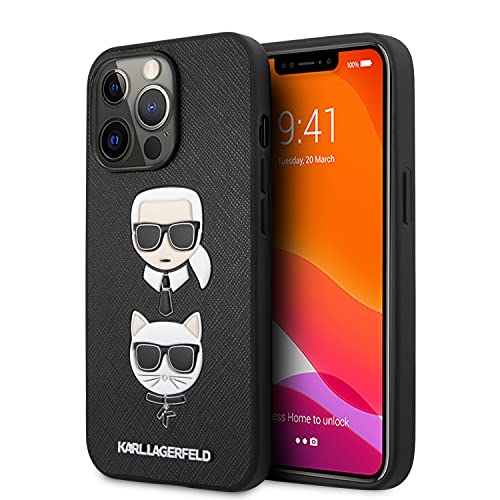 Karl Lagerfeld KLHCP13XSAKICKCBK Hülle für iPhone 13 Pro Max 6,7" schwarz Saffiano Karl & Choupette