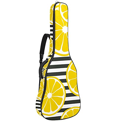 Tasche für Akustikgitarre mit mehreren Taschen Dicke Polsterung Wasserdichter Gitarrenkoffer Gig Bag 108,9x42,9x11,9 cm，Frische Zitronen