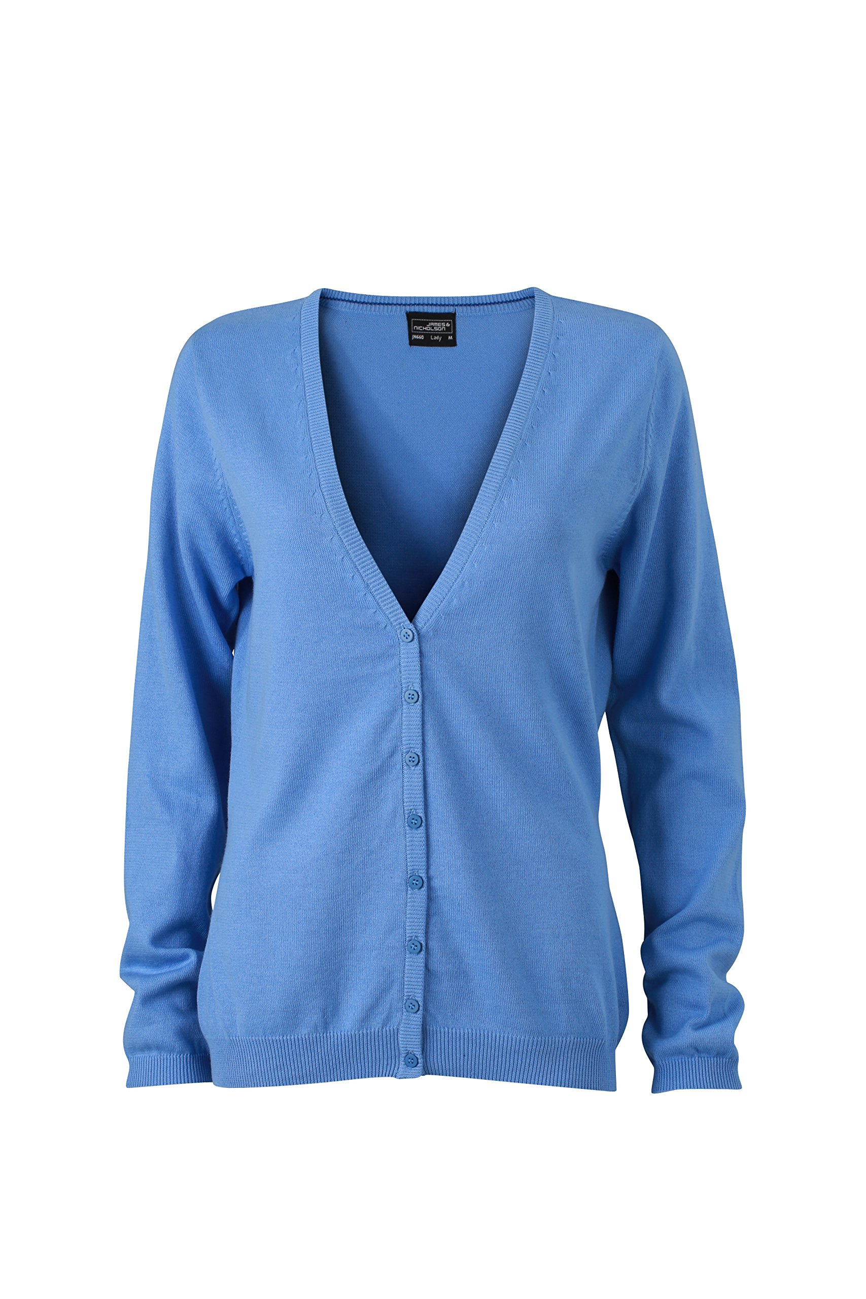 James & Nicholson Damen V-Neck Cardigan Strickjacke, Blau (Glacier-Blue), 38 (Herstellergröße: L)