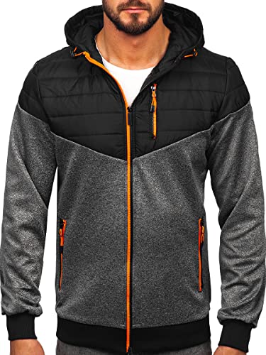 BOLF Herren Übergangsjacke mit Kapuze Regenjacke Stehkragen Steppjacke Reißverschluss Outdoorjacke Daunenjacke Sportjacke Freizeitjacke Leichte Outdoor Style 8M901 Schwarz XL [4D4]