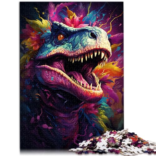 Puzzle für Puzzle, farbenfrohe Psychedelia der Dinosaurier, 1000 Puzzleteile für Erwachsene, Holzpuzzle, einzigartige Heimdekoration und Geschenke, 1000 Teile (50 x 75 cm)