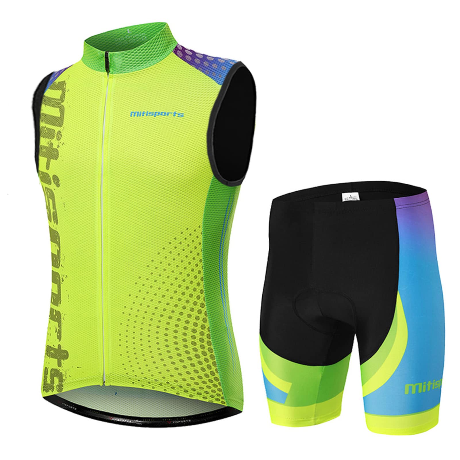 Fahrradbekleidung Herren Sommer|Radtrikot Ärmellos Männer Set Radweste Anzug|Radsportanzug Fahrradweste,Atmungsaktiv MTB Fahrradtrikot Sleeveless Oberteil und Radhose mit 19D Gel Sitzpolster(5,4XL)