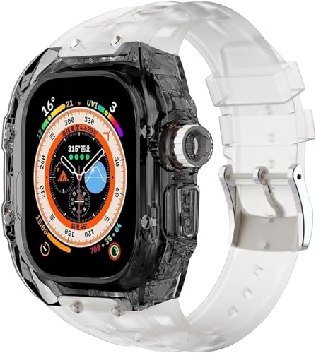 NEYENS 49 mm Fluorkautschuk-Uhrenarmband + transparentes Gehäuse-Modifikationsset, für Apple Watch Ultra 49 mm, luxuriöses Silikon-Gummiband, für Ultra 8, 49 mm Serien-Ersatz, 49 mm, Achat