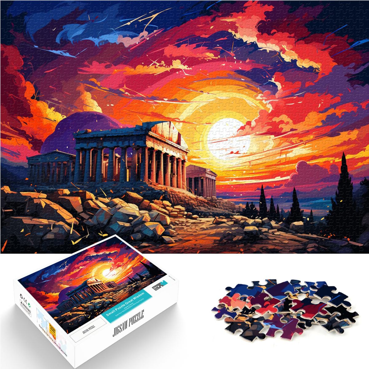 Puzzle für Puzzle Akropolis, farbenfrohes 1000-teiliges Puzzle für Erwachsene, Holzpuzzle ganze Familie, 1000 Teile (50 x 75 cm)