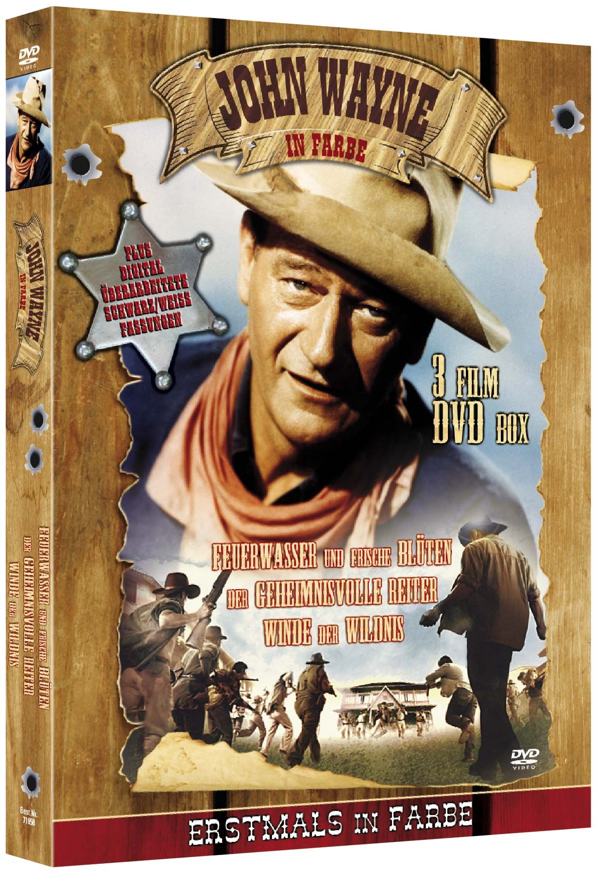 John Wayne in Farbe: Feuerwasser und frische Blüten/Der geheimnisvolle Reiter/Winde der Wildnis - Holzbox