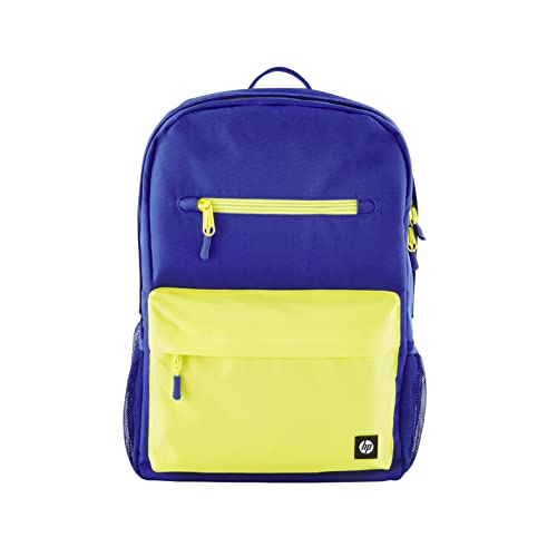 HP Unisex Campus Rucksack, Laptop Rucksack, 15,6 Zoll Laptop Fach, 17 Liter Fassungsvermögen, gepolsterte Schultergurte, Regenabweisend, zu 50% aus recycelten Materialien, 0,49 kg leicht, Blau/Gelb