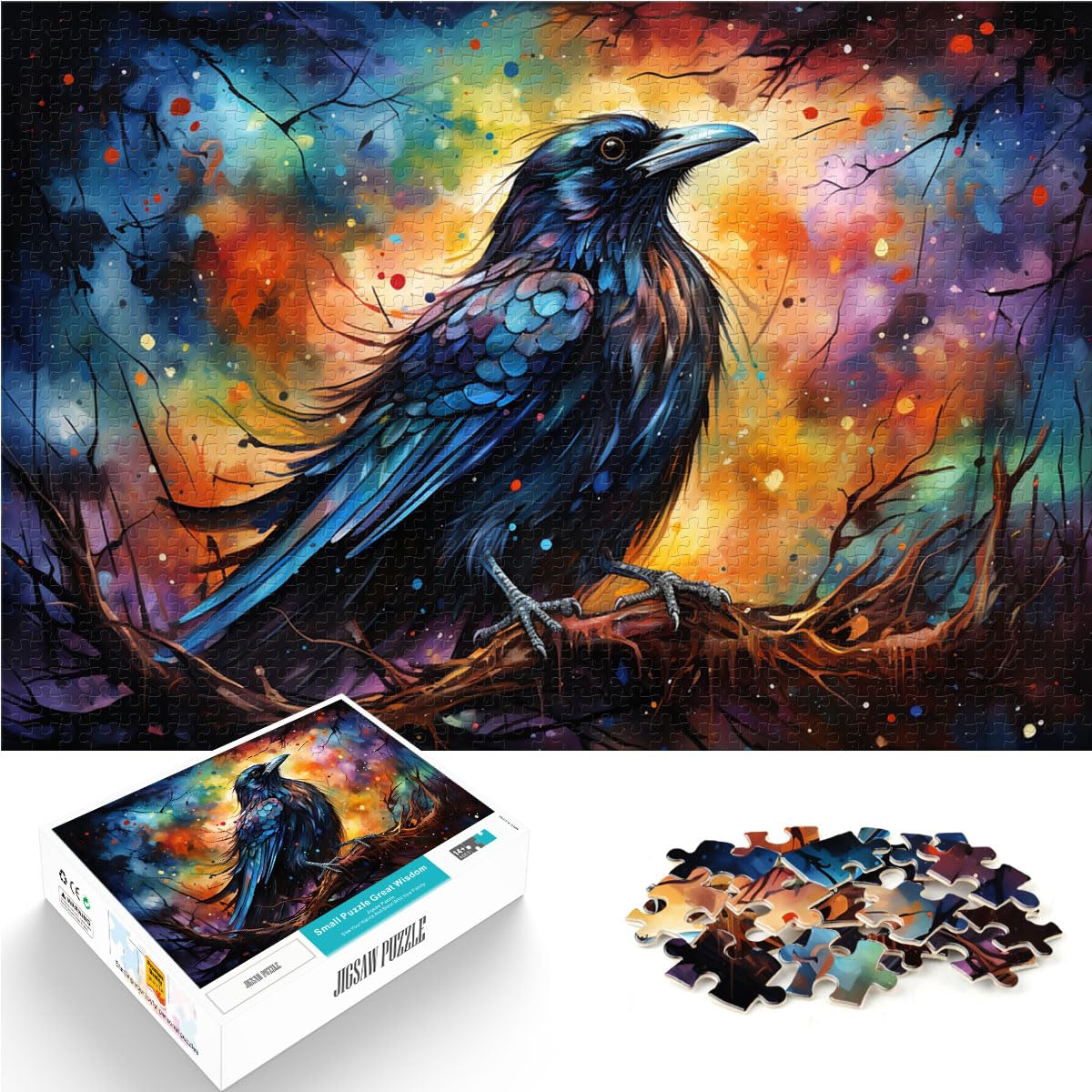 Puzzle für Fantasie, Bunte Krähe, Puzzle für Erwachsene, 1000 Teile, Holzpuzzle, Spielzeug, Puzzle, Lernspiele, Stressabbau-Puzzle, 1000 Teile (50 x 75 cm)