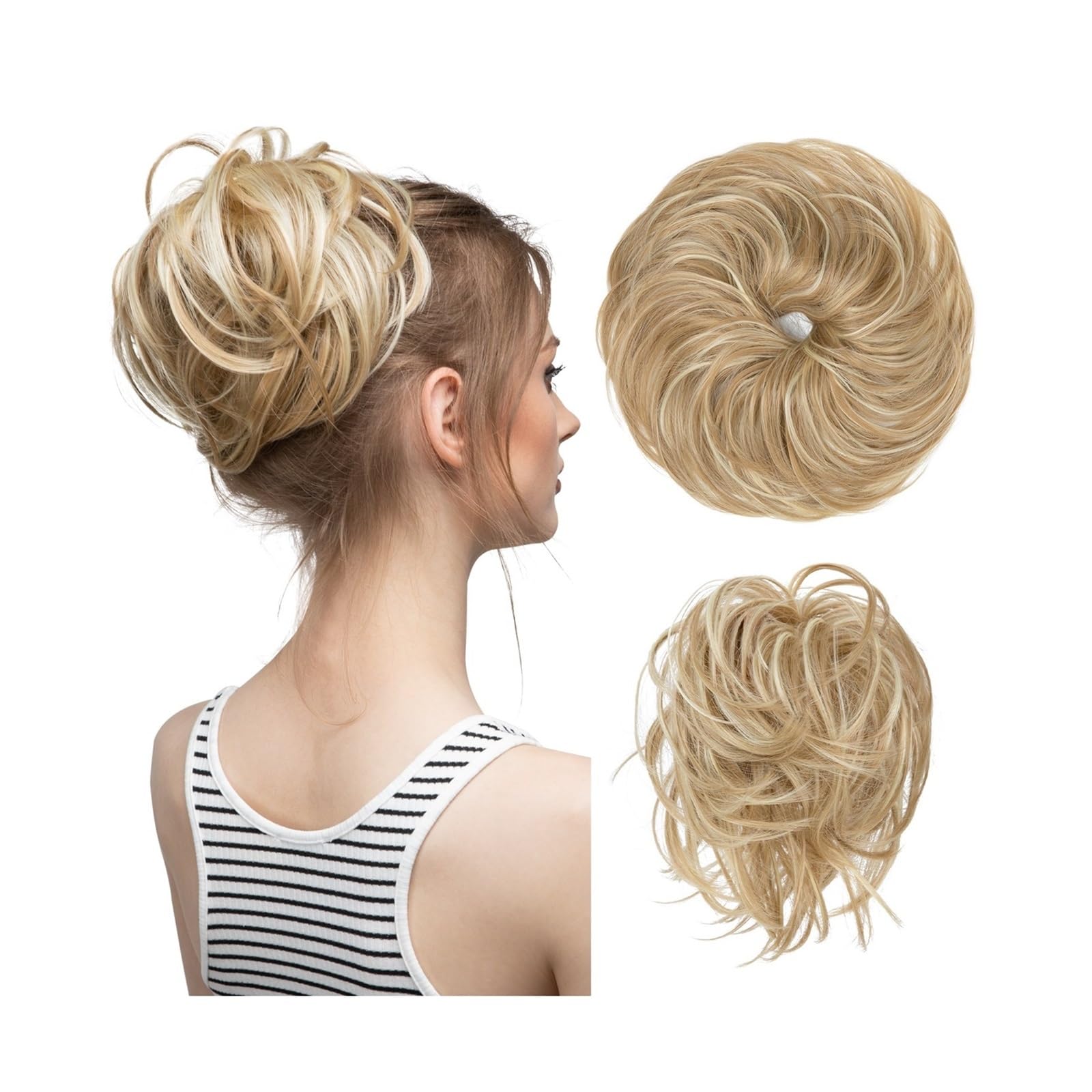 Haarteile Haarknoten Synthetisches elastisches unordentliches Brötchen, Kunsthaar, Chignon, lockiges Haargummi, Hochsteckfrisur, Donut-Haarteile, Bänder, Bündel, Schwanz, blondes Haar for Frauen Brötc