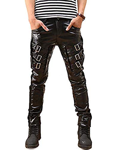 Idopy Herren Hip Hop Biker Schwarz Faux Leder Hosen Hosen (Schwarz 2, W29 (Taille 72cm))