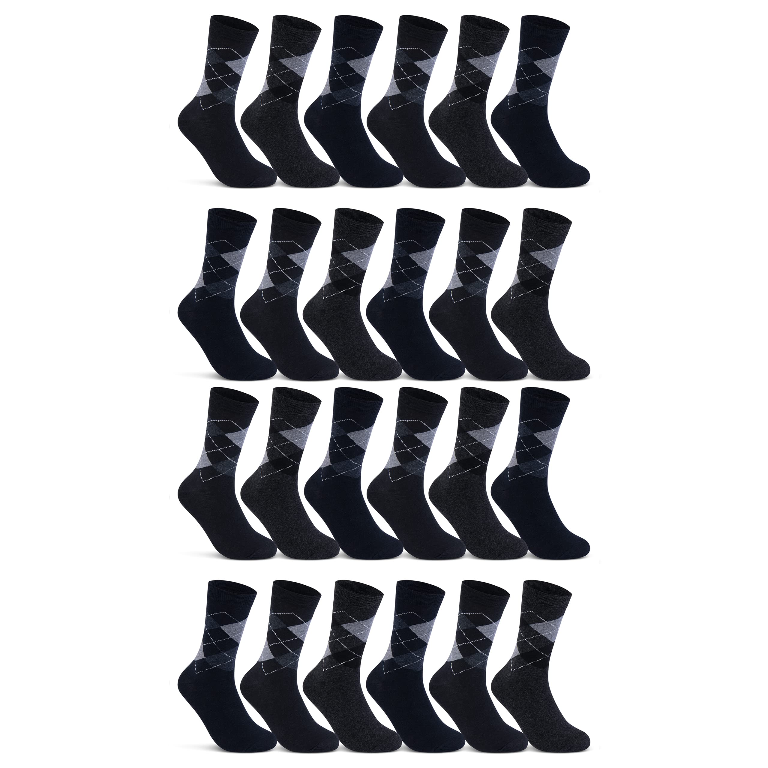 6 | 12 | 24 Paar Socken Herren Kariert Business Socken Baumwolle 10700 (Karo 24 Paar 47-50)