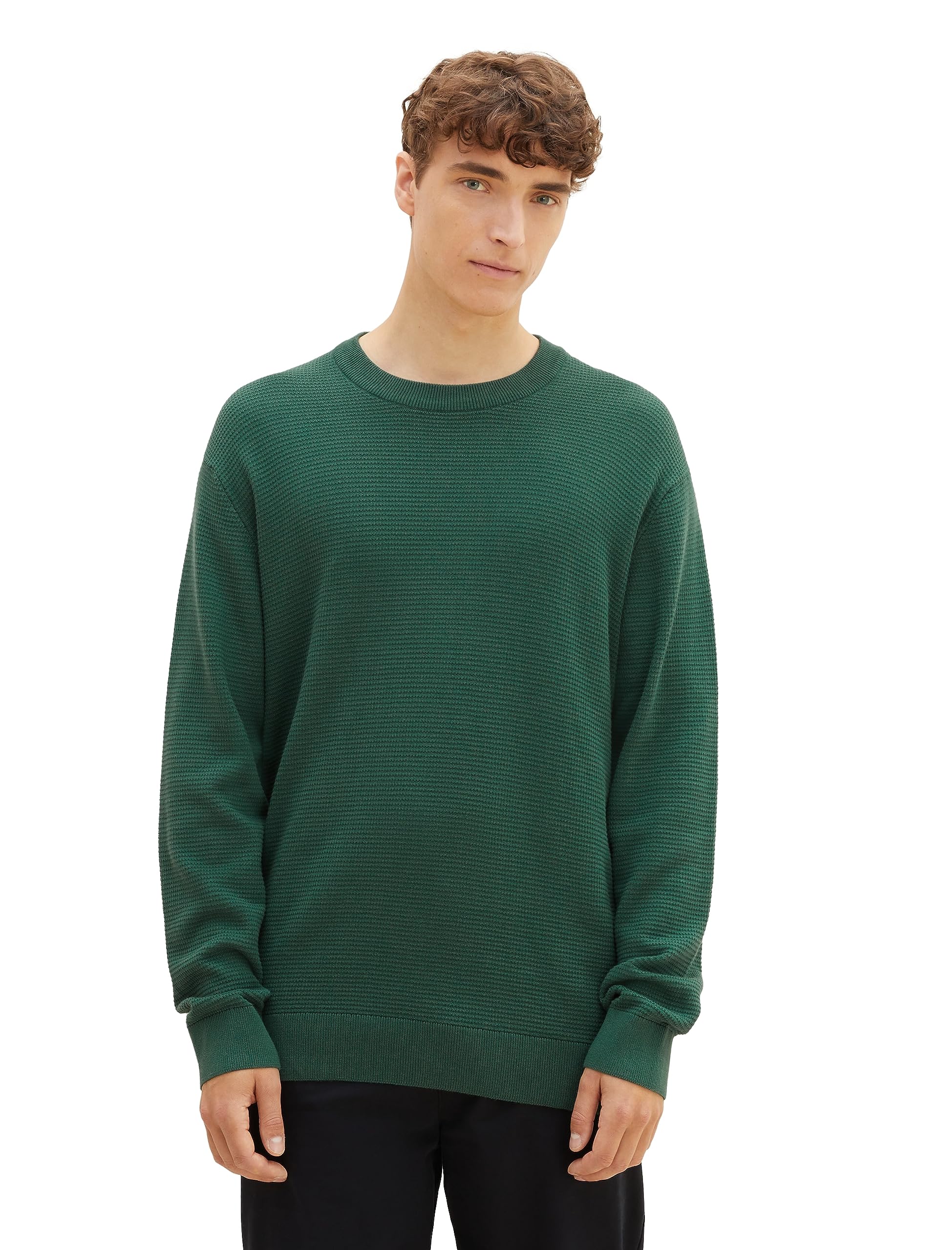 Tom Tailor Denim Herren Basic Strick-Pullover mit Struktur, 10778 - Hunter Green, M