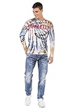 Cipo & Baxx Herren Langarmshirt Rundhals Print Longsleeve Longshirt Sweatshirt CL453 Braun XXL