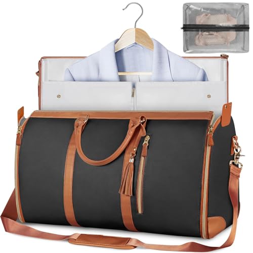 Leder-Anzugtasche für Reisen, Herren, Damen, faltbar, für Jacken, Schuhe, Wochenendtasche, Organizer, lässige Tasche, Schwarz