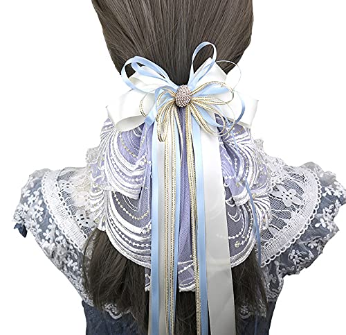 Lolita Kopfschmuck, Dienstmädchen, Spitzen-Haarschmuck, niedliches Cosplay-Stirnband, süße Haarnadel (8 cm, dreiteiliger Federclip, blau)