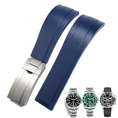 IOTUP 20 mm Gummi-Uhrenarmband für Rolex Daytona Submariner GMT Yacht-Master Oysterflex Silikonband Faltschließe, 20mm SilverGold buck, Achat