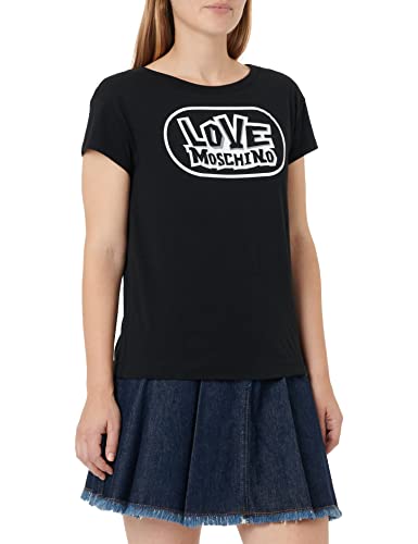 Love Moschino Damen Boxy Fit Short Sleeves With Skate Print T Shirt, Schwarz, 38 EU