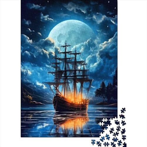 Piratenschiff-Holzpuzzle für Erwachsene und Jugendliche, 1000 Teile, Puzzle für Erwachsene und Jugendliche Kinder, für Familienspaß und Spieleabende (Größe: 75 x 50 cm)