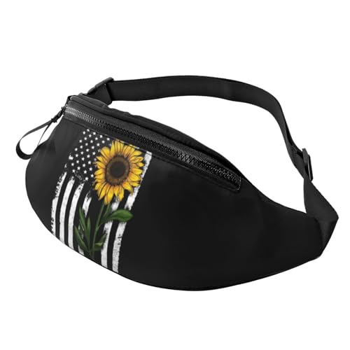 HSJFS Modische Hüfttasche mit Totenkopf-Rosen-Aufdruck, verstellbarer Gürtel, lässige Brusttasche, Sonnenblume und amerikanische Flagge, Einheitsgröße