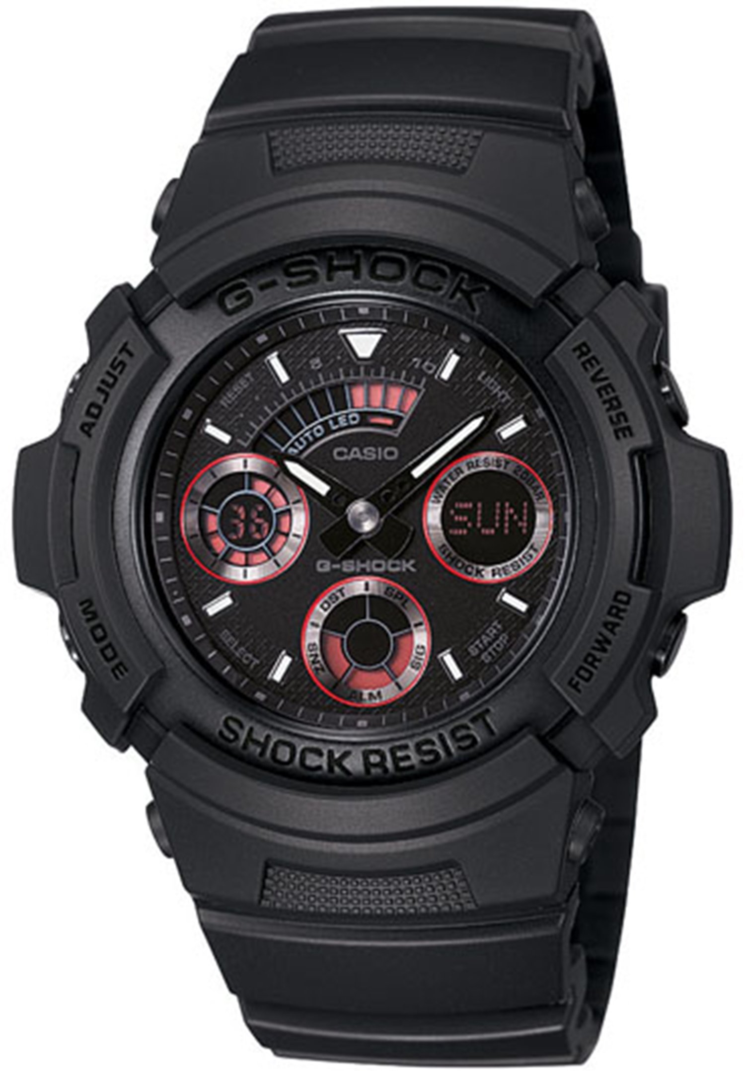 Black Resin Analog Digital G-Shock World Time Red Highlights