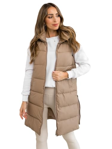 BOLF Damen Weste Bodywarmer Steppweste Daunenweste Funktionsweste Vest Ärmellose Sportweste Kapuzenweste Wärme Freizeit Outdoor Slim Fit Modellauswahl B8212 Beige XL [U1U]