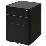 Vinsetto Rollcontainer, mobiler Aktenschrank mit 3 Schubladen, Büroschrank, Aufbewahrung, Stahl, Schwarz, 39 x 48 x 59 cm