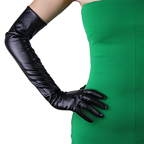 DooWay Mode Lange Lederhandschuhe Touchscreen Faux Lammleder für Frauen Abend Opera Kostüm Party Schwarz 60cm