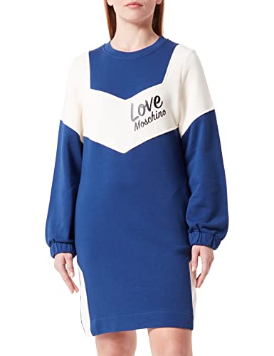 Love Moschino Women's Loose fit Long-Sleeved with Contrast Color Inserts, Back Sleeves and Italic Logo Print on Front Dress, BEIGE Blue, 46