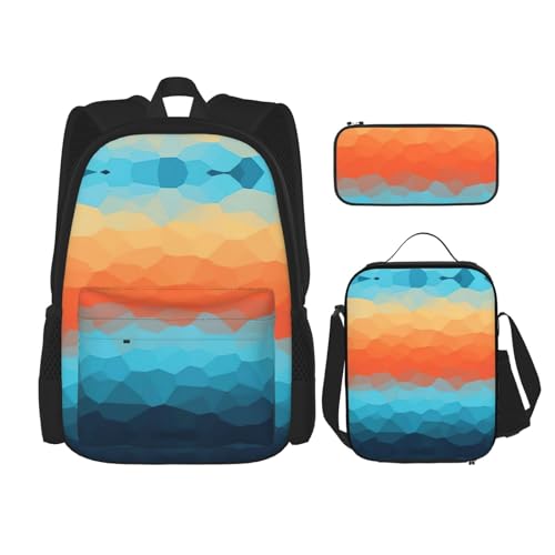 WURTON Rucksack-Set mit Farbverlauf, Schultasche mit Lunchtasche, Federmäppchen, Kombination, Schulranzen-Set