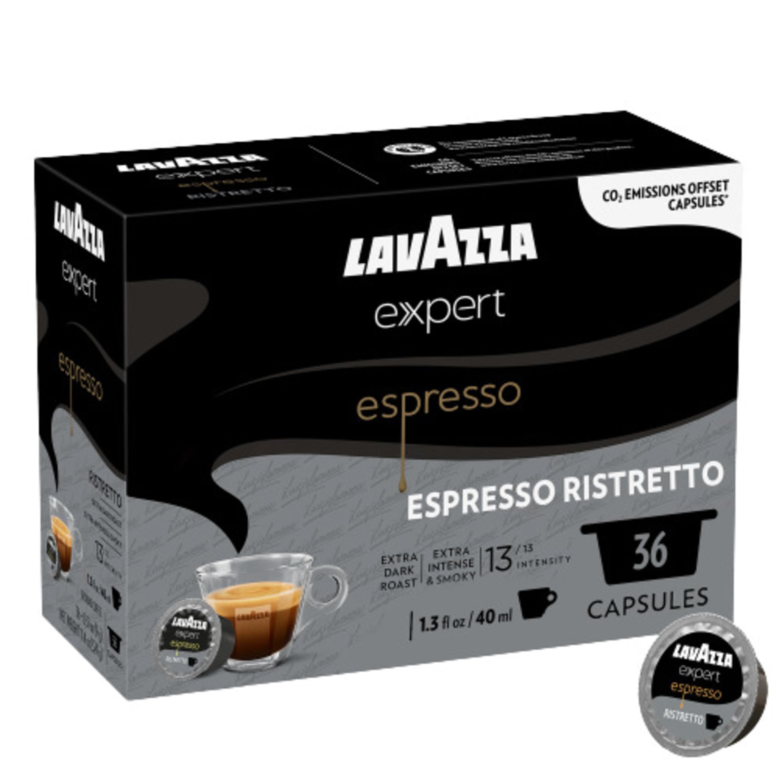 Lavazza Expert Espresso Ristretto Kaffeekapseln, sehr intensiv, extra dunkel geröstet, Arabica, Robusta, Noten von Karamell, Intensität 13 aus 13, Espresso, gemischt und geröstet in Italien, (36