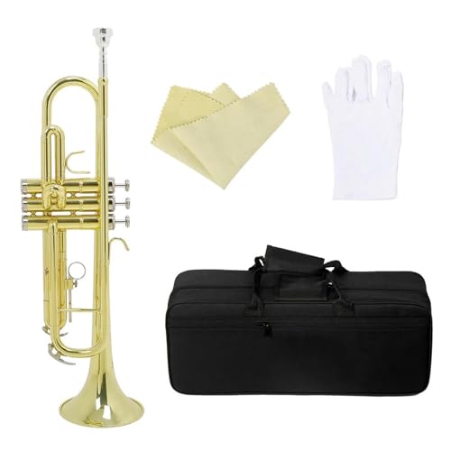 Goldene Trompete Bb B Flat Professionelles Blechblasinstrument Mit Box Mundstück Musikinstrumentenzubehör (Color : Gold)