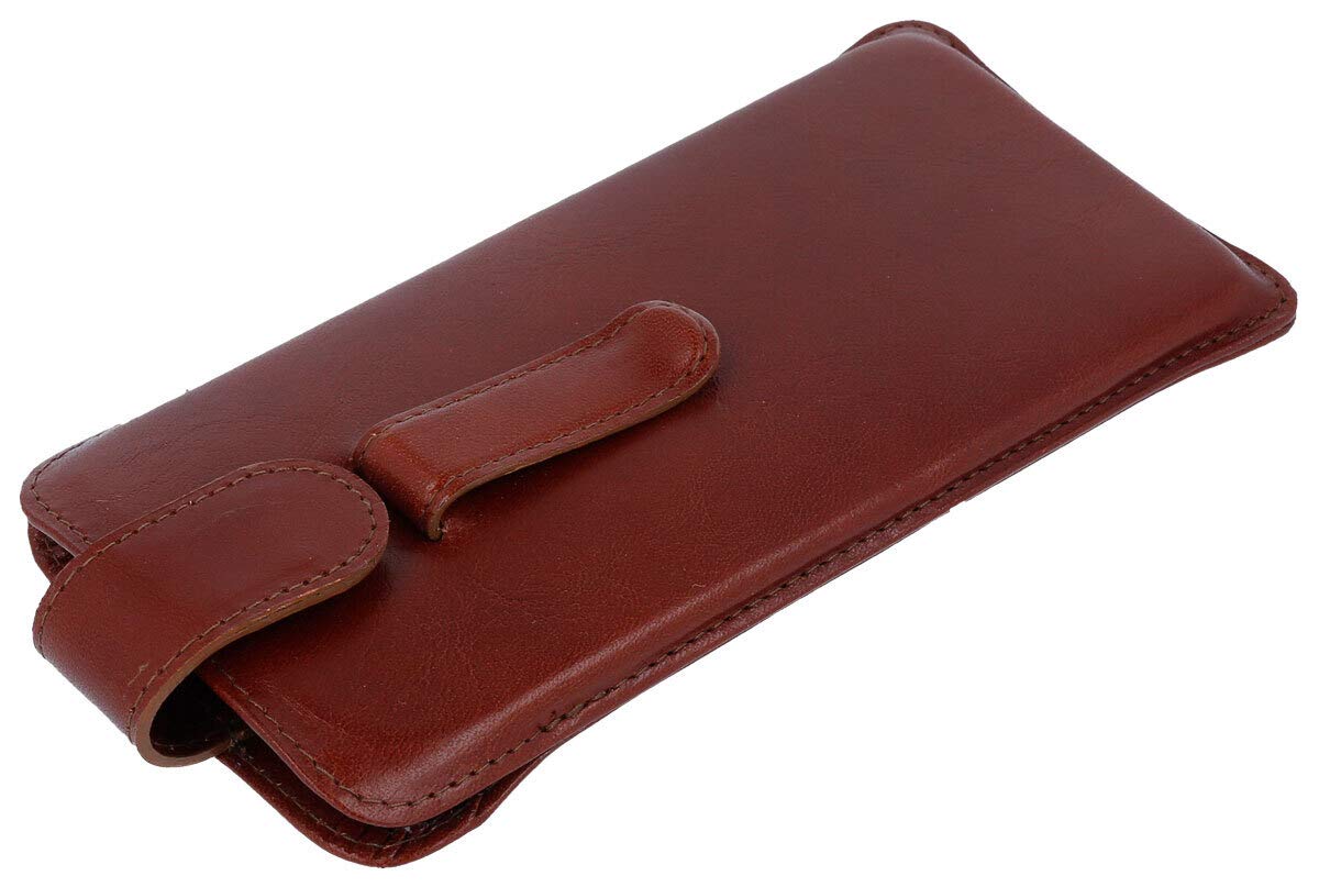 klassisches Einsteck-Etui "LINO" aus Echtleder mit Lasche und Gürtelclip in braun